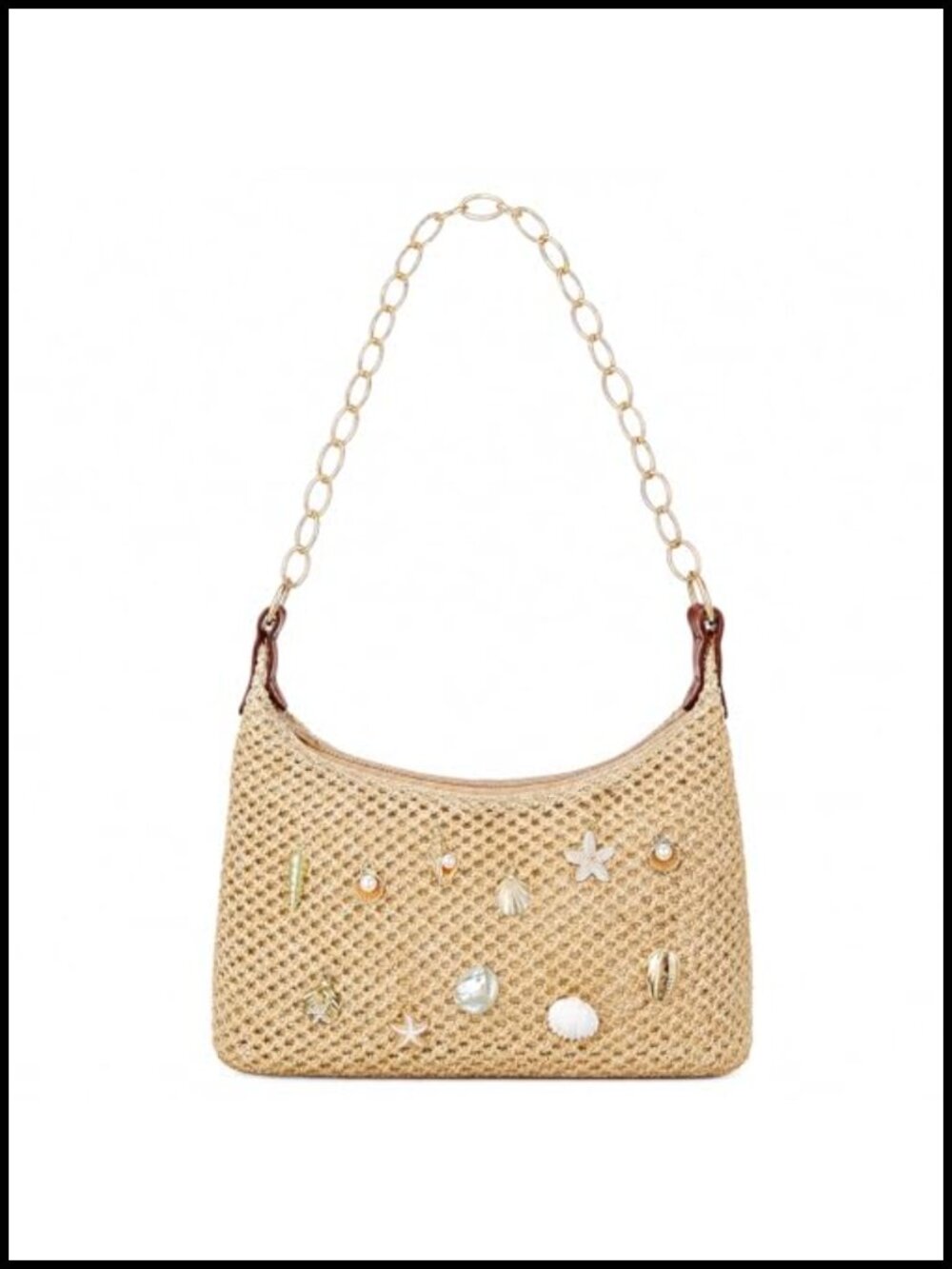 Straw Shoulder Bag with Removable Starfish Seashell Pearl Charm Chain Holiday